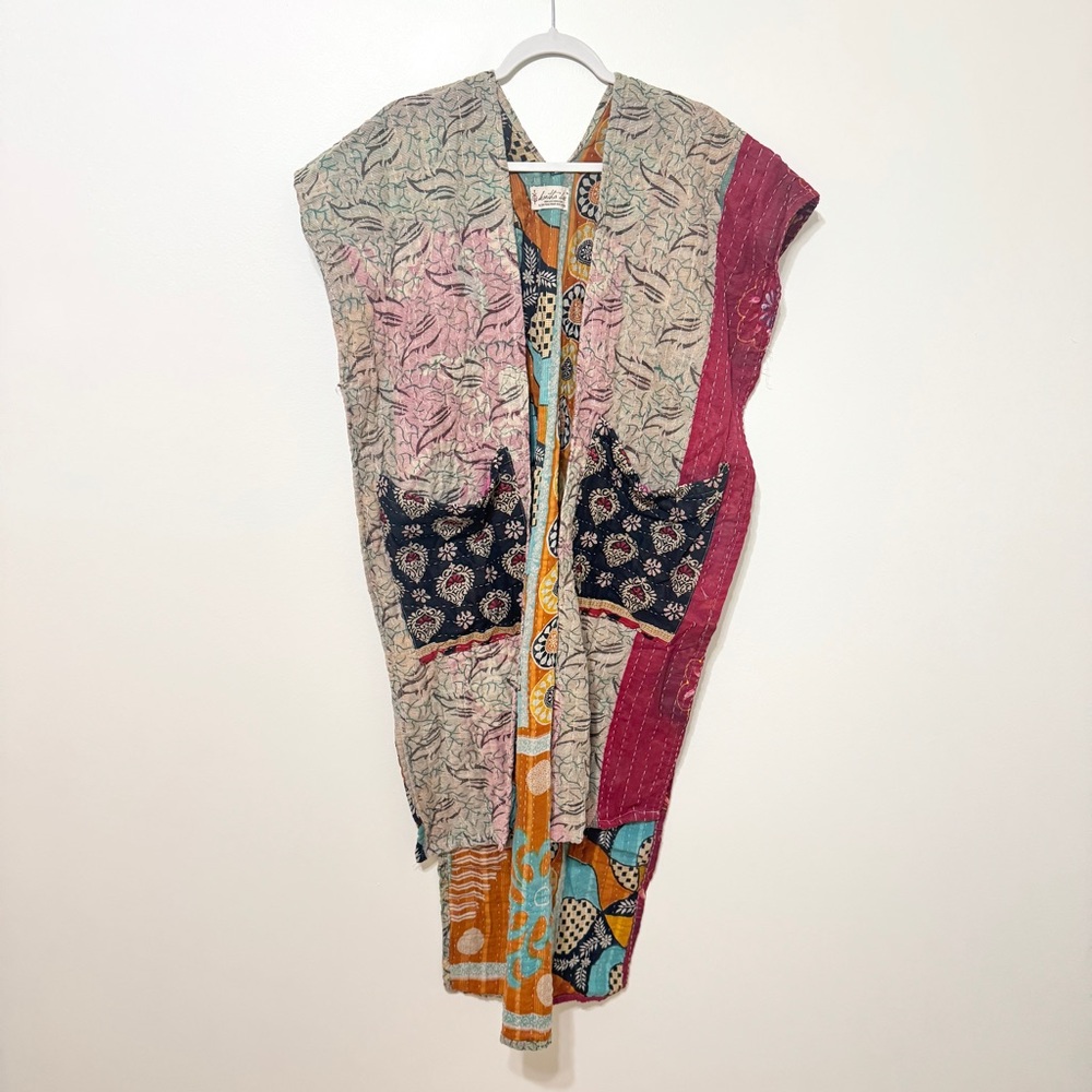 Kantha Bae Patchwork Cardigan One Size Floral Boho Long Duster Shawl